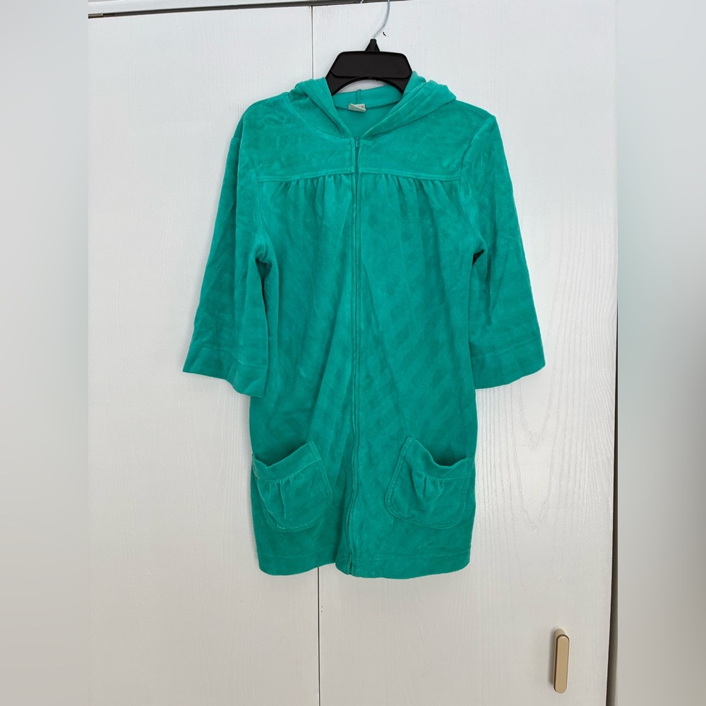 Kids Teal Hooded Swim Coverup Zip Closure 3/4 Sleeves